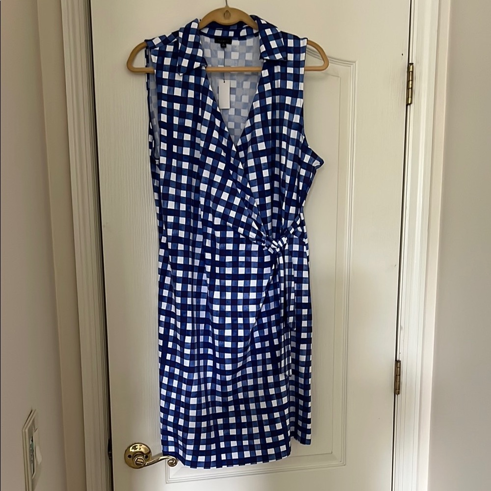 Talbots Blue and White Sleeveless Wrap dress